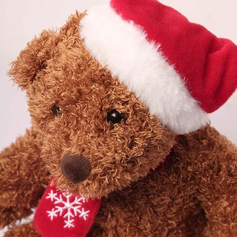 Christmas Teddy Bear Plush, Brown Stuffed Animal with Santa Hat and Snowflake Scarf, 10 Inch, for Kids in Saudi Arabia