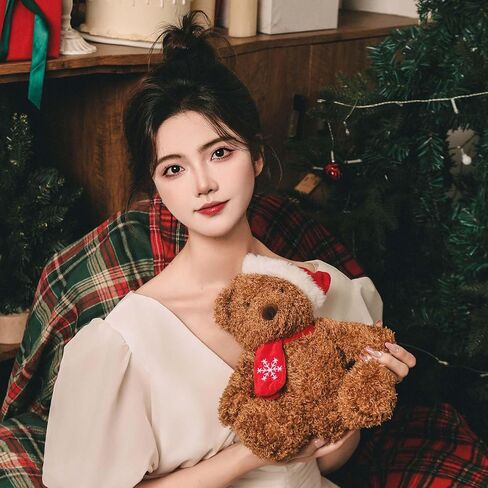 Christmas Teddy Bear Plush, Brown Stuffed Animal with Santa Hat and Snowflake Scarf, 10 Inch, for Kids in Saudi Arabia