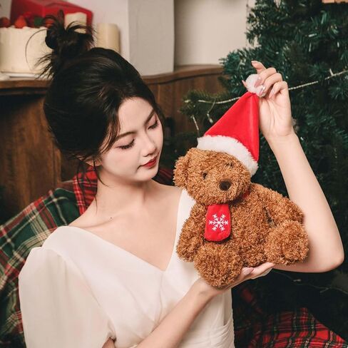 Christmas Teddy Bear Plush, Brown Stuffed Animal with Santa Hat and Snowflake Scarf, 10 Inch, for Kids in Saudi Arabia