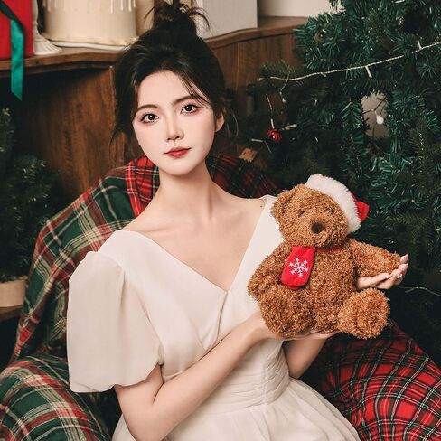 Christmas Teddy Bear Plush, Brown Stuffed Animal with Santa Hat and Snowflake Scarf, 10 Inch, for Kids in Saudi Arabia