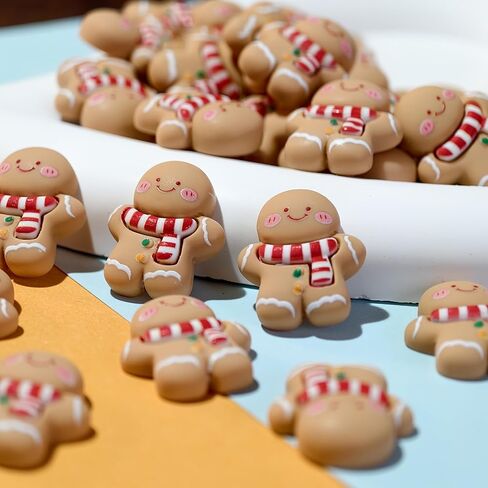 20 Pcs Cute Mini Christmas Gingerbread Man Decorations Set Christmas DIY Craft Accessories Miniature Assorted Flat Back Resin Ornament Tree Adornment for DIY Jewelry, Keychains, Holiday Decor Gift in Saudi Arabia