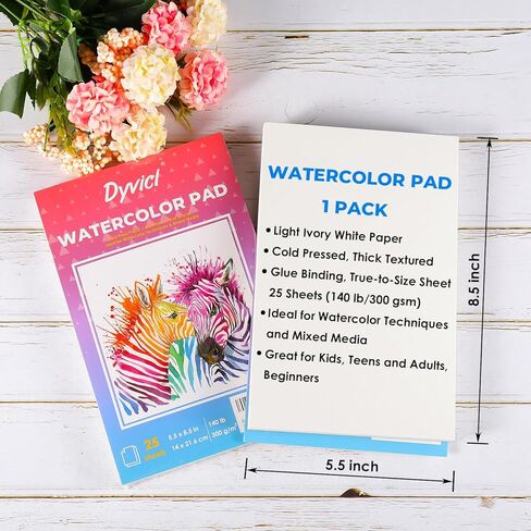 Watercolor Paper Pad 5.5"x8.5", 140 lb/300 GSM, 25 Sheets, Cold Press, Glue Watercolor Sketchbook for Painting, Drawing, Mixed Media, Art Paper for Adults Students Beginners Artists in Saudi Arabia