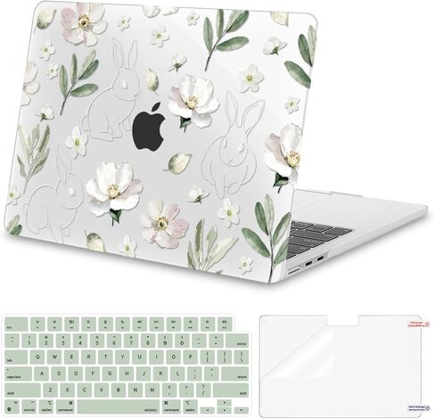 حافظة MOSISO متوافقة مع جهاز MacBook Air 13 بوصة 2025 2024 2023 2022 M4 A3240 M3 A3113 M2 A2681، غطاء صلب من البلاستيك وغطاء لوحة مفاتيح وواقي شاشة لجهاز MacBook Air 13.6 بوصة، رسم زهور أرنب in Saudi Arabia
