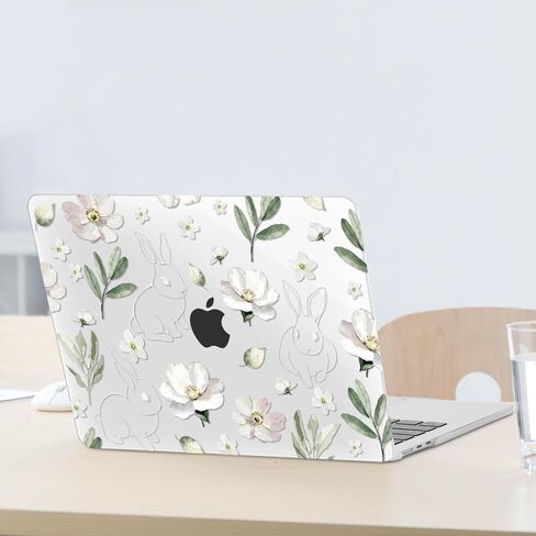 حافظة MOSISO متوافقة مع جهاز MacBook Air 13 بوصة 2025 2024 2023 2022 M4 A3240 M3 A3113 M2 A2681، غطاء صلب من البلاستيك وغطاء لوحة مفاتيح وواقي شاشة لجهاز MacBook Air 13.6 بوصة، رسم زهور أرنب in Saudi Arabia