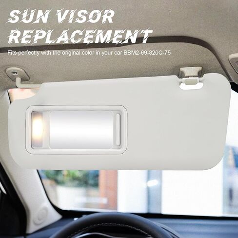 Gray Driver Left + Passenger Right Side Sun Visor Replacement Compatible with 2010 2011 2012 2013 Mazda 3 Replace BBM2-69-320C-75 with Built-in Light in Saudi Arabia