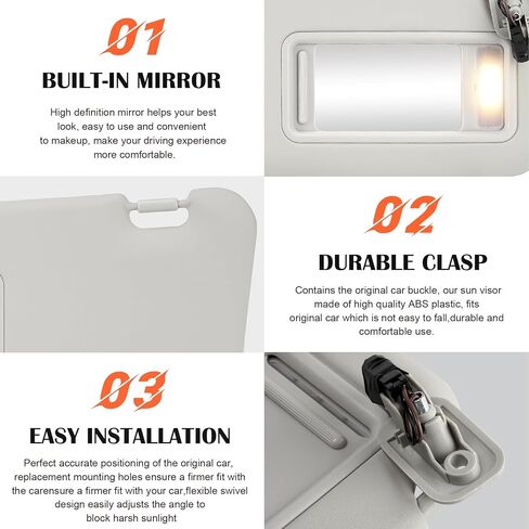 Gray Driver Left + Passenger Right Side Sun Visor Replacement Compatible with 2010 2011 2012 2013 Mazda 3 Replace BBM2-69-320C-75 with Built-in Light in Saudi Arabia