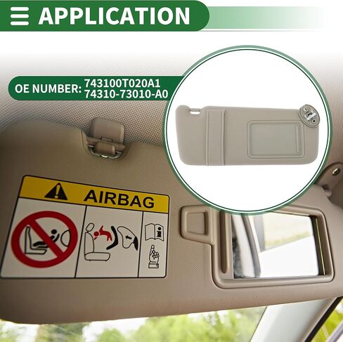 Motoforti Right Passenger Side Car Sun Visor, Sun Visor Assembly, for Toyota Venza 2009, Plastic, with Mirror, No.743100T020A1/74310-73010-A0, Beige in Saudi Arabia