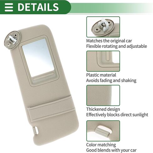Motoforti Right Passenger Side Car Sun Visor, Sun Visor Assembly, for Toyota Venza 2009, Plastic, with Mirror, No.743100T020A1/74310-73010-A0, Beige in Saudi Arabia