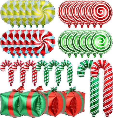 36Pcs Christmas Foil Balloons, Large Candy Cane Present Mylar Balloon Christmas Balloons Decorations for Winter Wonderland New Year Birthday Xmas Party Decorations in Saudi Arabia