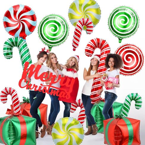 36Pcs Christmas Foil Balloons, Large Candy Cane Present Mylar Balloon Christmas Balloons Decorations for Winter Wonderland New Year Birthday Xmas Party Decorations in Saudi Arabia