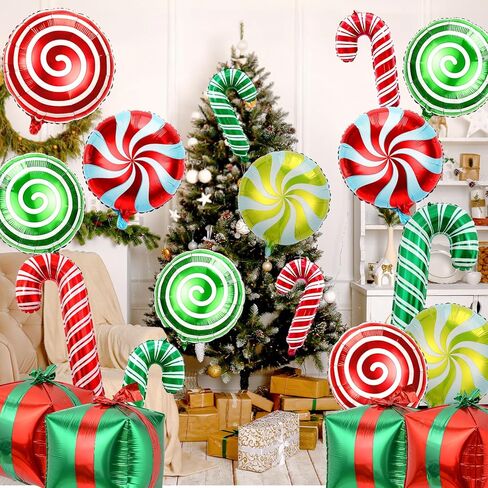 36Pcs Christmas Foil Balloons, Large Candy Cane Present Mylar Balloon Christmas Balloons Decorations for Winter Wonderland New Year Birthday Xmas Party Decorations in Saudi Arabia