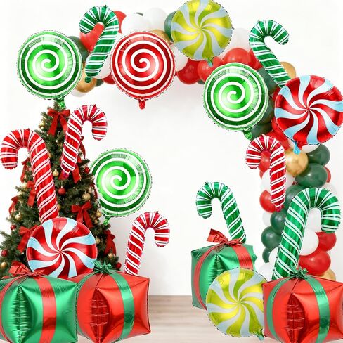 36Pcs Christmas Foil Balloons, Large Candy Cane Present Mylar Balloon Christmas Balloons Decorations for Winter Wonderland New Year Birthday Xmas Party Decorations in Saudi Arabia
