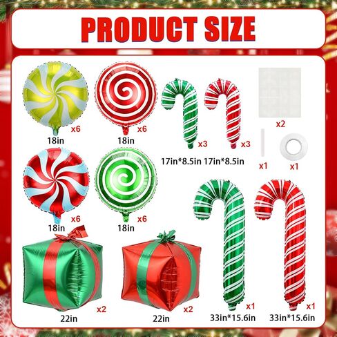 36Pcs Christmas Foil Balloons, Large Candy Cane Present Mylar Balloon Christmas Balloons Decorations for Winter Wonderland New Year Birthday Xmas Party Decorations in Saudi Arabia