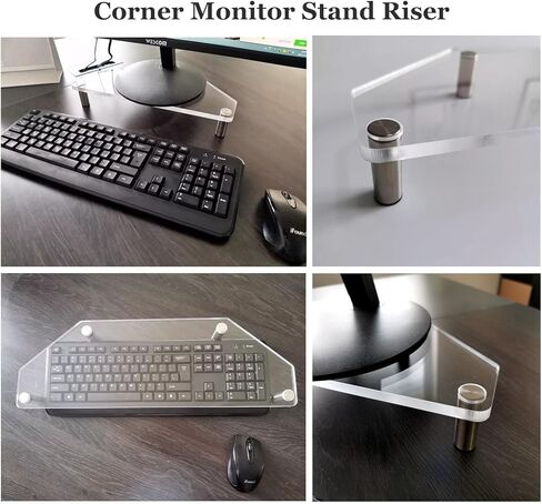 Corner Monitor Stand Clear Acrylic Monitor Stand Riser, Corner Desk Computer Monitor Rack, Desktop Storage Shelf Laptop Stand Office Organization, Multiple Height in Saudi Arabia