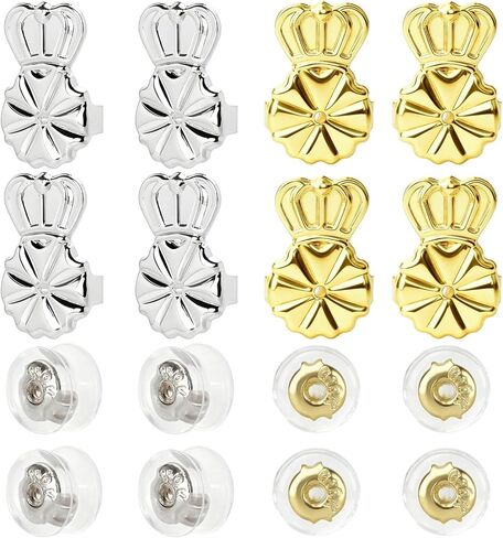 رافعات الأقراط 8 أزواج من الأقراط الخلفية للأذنين المتدلية الأقراط الثقيلة من السيليكون قفل آمن لدعم الأذن لا يسبب التهيج ولا يسبب الحساسية وتاج قابل للتعديل وظهر من السيليكون للأذنين للنساء in Kuwait