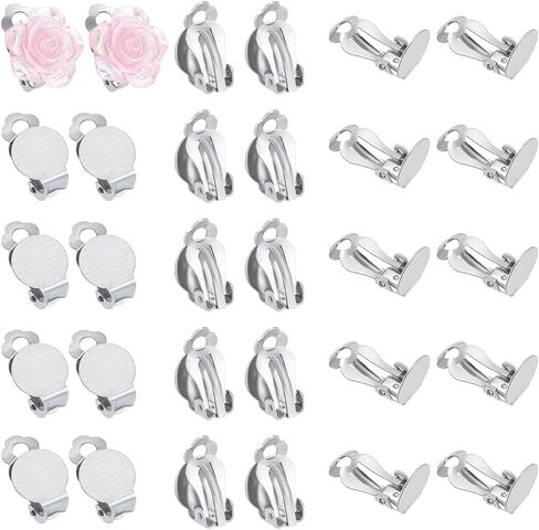 About 30Pcs Stainless Steel Clip-on Earring Findings Flat Round Blank Tray Earrings Flat Pad Base Blank Earring Components Non-Pierced Earrings Converters for Jewelry Making Tray: 9.8mm in Saudi Arabia