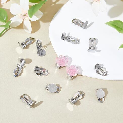 About 30Pcs Stainless Steel Clip-on Earring Findings Flat Round Blank Tray Earrings Flat Pad Base Blank Earring Components Non-Pierced Earrings Converters for Jewelry Making Tray: 9.8mm in Saudi Arabia