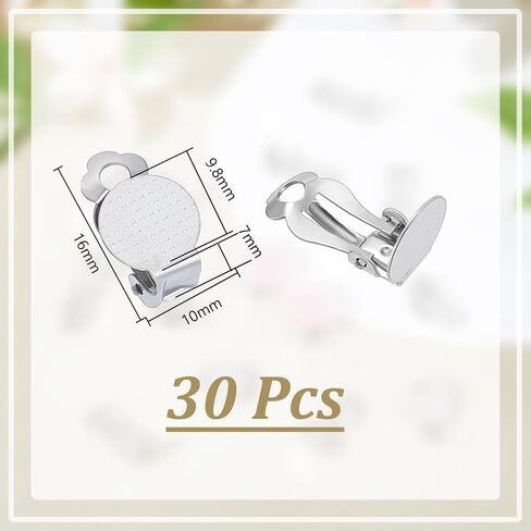 About 30Pcs Stainless Steel Clip-on Earring Findings Flat Round Blank Tray Earrings Flat Pad Base Blank Earring Components Non-Pierced Earrings Converters for Jewelry Making Tray: 9.8mm in Saudi Arabia