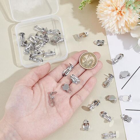 About 30Pcs Stainless Steel Clip-on Earring Findings Flat Round Blank Tray Earrings Flat Pad Base Blank Earring Components Non-Pierced Earrings Converters for Jewelry Making Tray: 9.8mm in Saudi Arabia