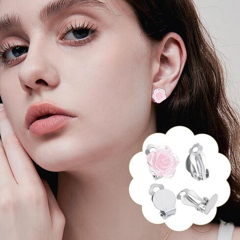 About 30Pcs Stainless Steel Clip-on Earring Findings Flat Round Blank Tray Earrings Flat Pad Base Blank Earring Components Non-Pierced Earrings Converters for Jewelry Making Tray: 9.8mm in Saudi Arabia