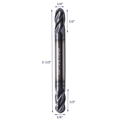 High Performance Solid Carbide Ball Nose End Mill - Double End - AlTiN Coated, 4 Flute, 30 Degree Helix, 3/8" Cutting diameter, 3/8" Shank diameter, 9/16" Length of Cut, 2-1/2" Overall Length in Saudi Arabia
