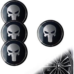 4 PCS Car Wheel Center Caps, 2.24" Cool Personalized Longtooth Skull Wheel Center Hub Cap Cover, Scratch-Resistant Anti-Rust Rim Sticker Accessory, Universal for Cars Tire Trim (Black) in Kuwait