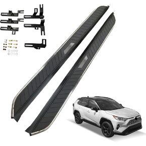 لوحات الجري والخطوات لسيارة Toyota RAV4 2019-2025 خطوات جانبية من الألومنيوم مع دعامة، قطعتان من لوحة الجري السوداء من الجانب الأيمن والأيسر قضبان Nerf لسيارة Toyota RAV4 2019 2020 2021 2022 2023 2024 2025 in Kuwait