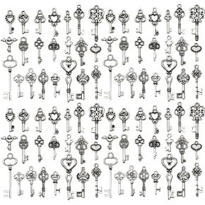 Sailanzi 120 قطعة من سبائك الفضة القديمة ذات الفتحات الكبيرة مجموعة الخرز سلسلة قلادة صنع المجوهرات DIY سلسلة المفاتيح أقراط قلادة تصميم مختلف سحر لصنع المجوهرات والأساور قلادة (SN25) in Kuwait