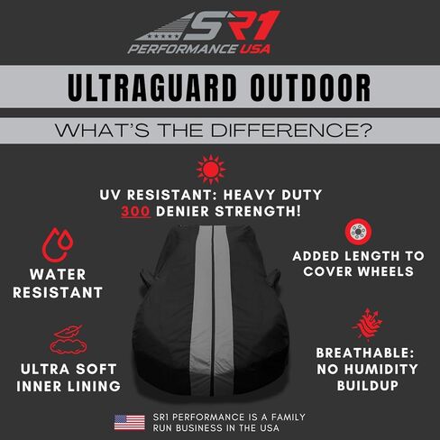 غطاء سيارة SR1 USA 2001-2026 F150 مخصص - Ultraguard Plus 1/2 طن شاحنة كاملة الحجم شديدة التحمل مقاومة للماء 300 دينيير مع بطانة قطنية لـ F-150، Lightning & Raptor (أسود مع خطوط حمراء) in Kuwait