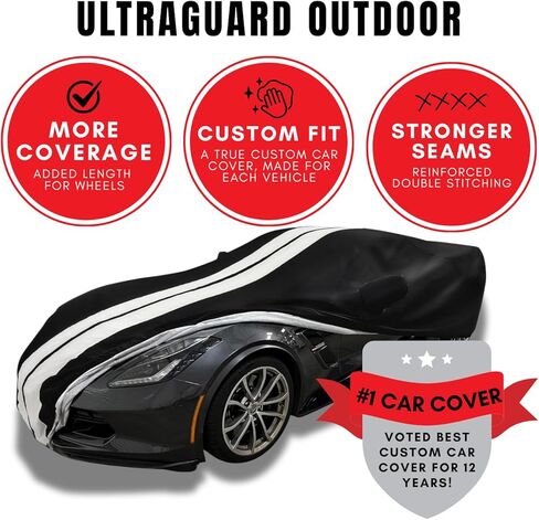 غطاء سيارة SR1 USA 2001-2026 F150 مخصص - Ultraguard Plus 1/2 طن شاحنة كاملة الحجم شديدة التحمل مقاومة للماء 300 دينيير مع بطانة قطنية لـ F-150، Lightning & Raptor (أسود مع خطوط حمراء) in Kuwait