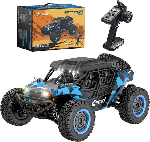 Contixo HC4A Kids Remote Control Car - 1:16 25 MPH 4WD All Terrain Off Road RC Truck with LED Lights, 2.4GHz Remote, Shock Absorption & Waterproof, High-Speed Electric Vehicle Gift for Boys 4-7, Blue in Saudi Arabia