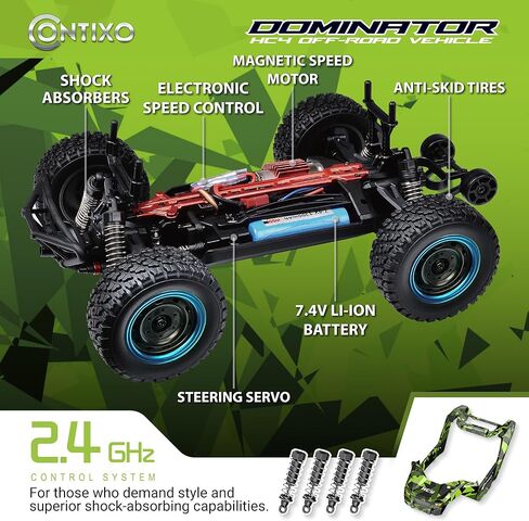 Contixo HC4A Kids Remote Control Car - 1:16 25 MPH 4WD All Terrain Off Road RC Truck with LED Lights, 2.4GHz Remote, Shock Absorption & Waterproof, High-Speed Electric Vehicle Gift for Boys 4-7, Blue in Saudi Arabia