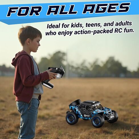 Contixo HC4A Kids Remote Control Car - 1:16 25 MPH 4WD All Terrain Off Road RC Truck with LED Lights, 2.4GHz Remote, Shock Absorption & Waterproof, High-Speed Electric Vehicle Gift for Boys 4-7, Blue in Saudi Arabia