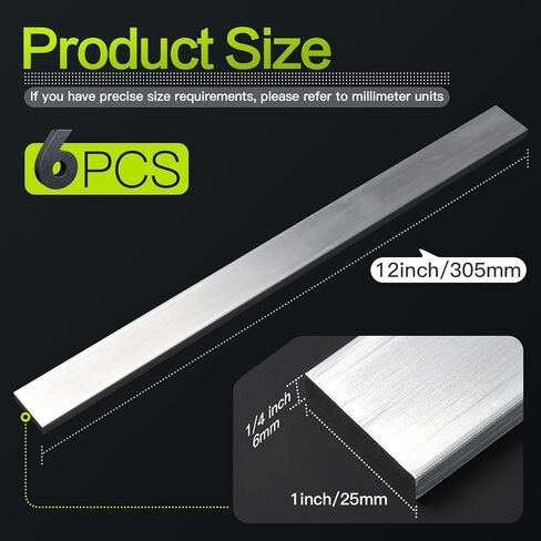 6 Pieces 1/8" (3mm) x 1" (25mm) Square Aluminum Flat Bar 12" Long Length 6061 Aluminum Flat Plate General Purpose Plate, T6511 Solid New Mill Stock in Kuwait