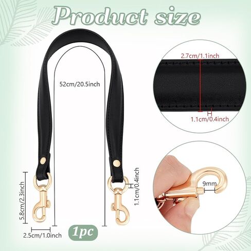 PH PandaHall 20 Inch Black Genuine Leather Purse Strap Bag Handle Purse Replacement Strap Short Bag Handle with Swivel Buckles for Purse Underarm Bags Handbag Making, 1 Inch Wide in Saudi Arabia