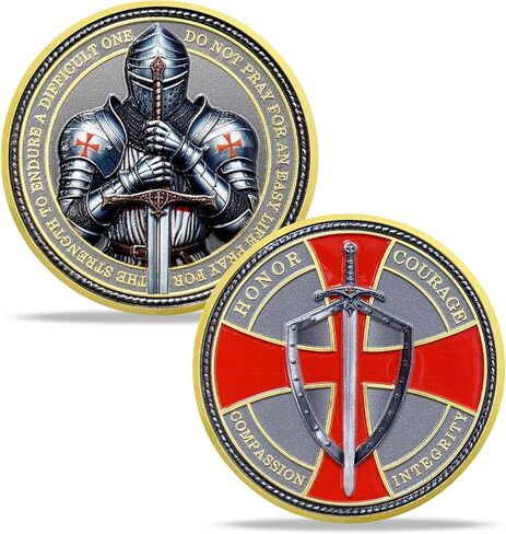 Knights Templar Challenge Coin - Christian Religious Coin Red Cross Templar Collectible Token Warrior Spirit Commemorative Gift in Saudi Arabia