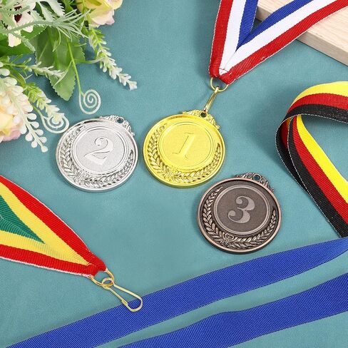 PATIKIL Award Neck Ribbons with Snap Clips, 12 Pcs Polyester Striped Medal Lanyards Ribbon for Competitions Sports Meetings Sports Party, Blue Golden in Saudi Arabia
