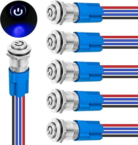 Nilight 12mm Latching Push Button Switch 6pcs LED Blue Waterproof Small Round Power Button Switches with Pre-Wiring Socket for Car Truck Boat Marine RV Vehicle in Saudi Arabia
