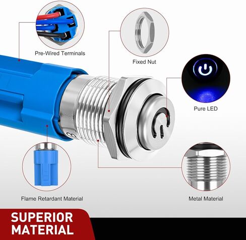 Nilight 12mm Latching Push Button Switch 6pcs LED Blue Waterproof Small Round Power Button Switches with Pre-Wiring Socket for Car Truck Boat Marine RV Vehicle in Saudi Arabia