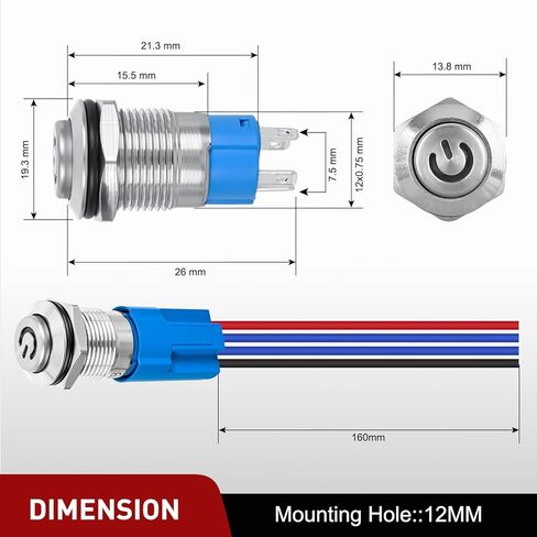 Nilight 12mm Latching Push Button Switch 6pcs LED Blue Waterproof Small Round Power Button Switches with Pre-Wiring Socket for Car Truck Boat Marine RV Vehicle in Saudi Arabia