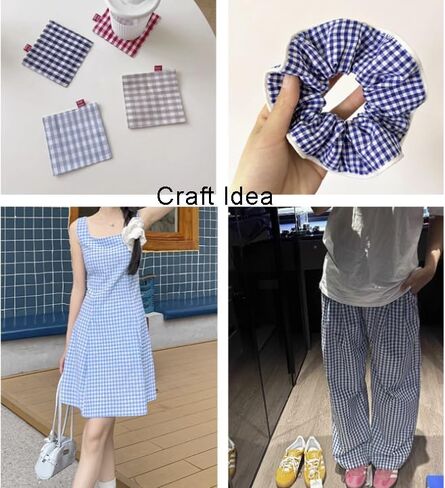 YYCRAFT Gingham Fabric by The Yard 60" Wide Poly Cotton Blend, for Sewing, Quilting, Crafts, Tablecloths, Clothing(2 Yards,Baby Blue) in Saudi Arabia