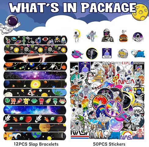 152PCS Space Party Favors Set, Outer Space Birthday Decorations Including Slap Bracelets, Keychains, Gift Bags, DIY Stickers, Drinking Straws, Alien Birthday Supplies in Kuwait