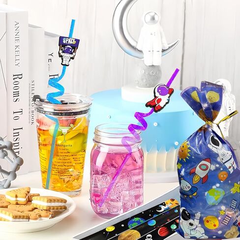 152PCS Space Party Favors Set, Outer Space Birthday Decorations Including Slap Bracelets, Keychains, Gift Bags, DIY Stickers, Drinking Straws, Alien Birthday Supplies in Kuwait