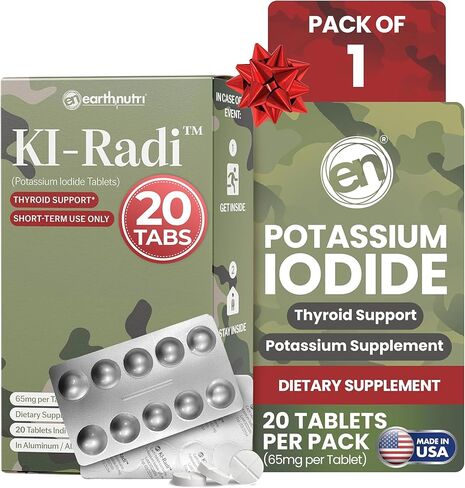 EarthNutri KI-Radi™ Potassium Iodide Tablets 65 mg (20 Tablets) in Foil-Foil Blister Seal Packaging - Potassium Iodine Tablet Supplement in Saudi Arabia