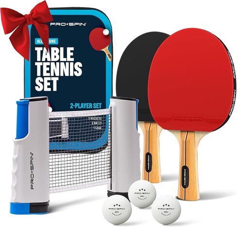 PRO-SPIN Portable Ping Pong Set with Retractable Ping Pong Net for Any Table, All-in-One Table Tennis Set with Ping Pong Paddles, Balls & Case, Table Top Family Game in Saudi Arabia