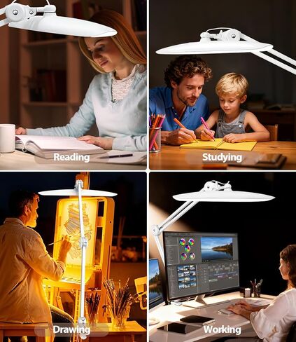 Led Desk Lamp with Clamp, Eye Caring Architect Desk Light for Home Office, Dual Screen Computer Monitor Gooseneck Adjustable Arm 20" LED Lamp, Stepless Dimming, for Reading, Study, Workbench in Saudi Arabia