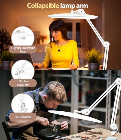 Led Desk Lamp with Clamp, Eye Caring Architect Desk Light for Home Office, Dual Screen Computer Monitor Gooseneck Adjustable Arm 20" LED Lamp, Stepless Dimming, for Reading, Study, Workbench in Saudi Arabia
