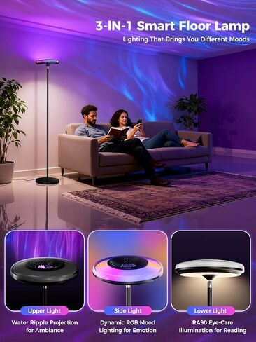 مصباح أرضي ذكي لغرفة المعيشة، جهاز عرض متموج RGB+WW، إضاءة أرضية زاوية LED، مصباح قائم طويل قابل للتعتيم مع التحكم في التطبيق، ضوء مزاج متغير اللون ومصباح قراءة للعناية بالعين لغرفة النوم in Kuwait