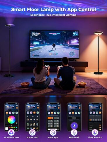 مصباح أرضي ذكي لغرفة المعيشة، جهاز عرض متموج RGB+WW، إضاءة أرضية زاوية LED، مصباح قائم طويل قابل للتعتيم مع التحكم في التطبيق، ضوء مزاج متغير اللون ومصباح قراءة للعناية بالعين لغرفة النوم in Kuwait