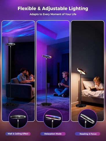 مصباح أرضي ذكي لغرفة المعيشة، جهاز عرض متموج RGB+WW، إضاءة أرضية زاوية LED، مصباح قائم طويل قابل للتعتيم مع التحكم في التطبيق، ضوء مزاج متغير اللون ومصباح قراءة للعناية بالعين لغرفة النوم in Kuwait